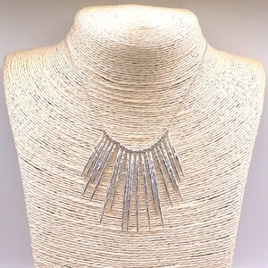 Vintage STELLA & DOT Silver Tone Statement Fringe Necklace 30”